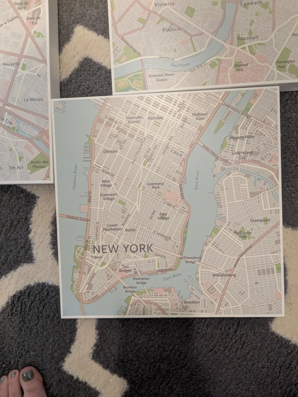 Map Trio Wall Art Set - Neutral Pastel City Maps (IKEA)